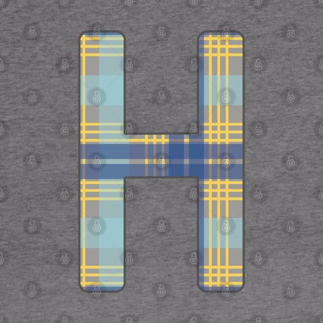 Monogram Letter H, Blue, Yellow and Grey Scottish Tartan Style Typography Design by MacPean